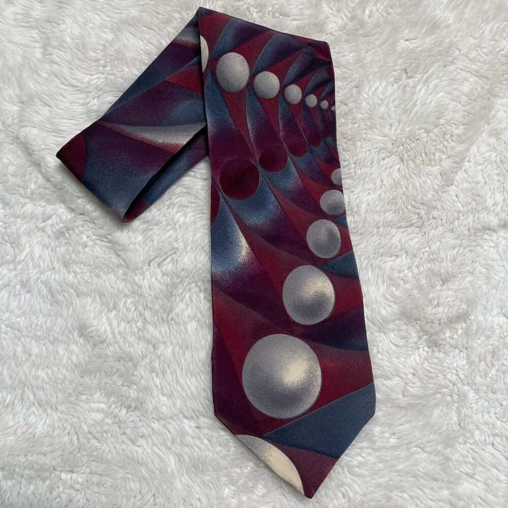 Vintage Cellini Men's Grey Red 100% Silk Geometric Print Tie